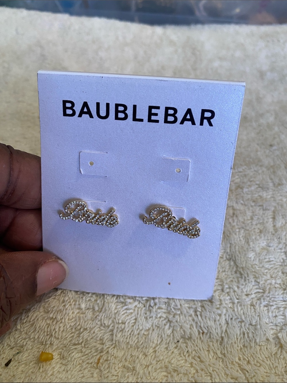 BaubleBar Gold 'Bride' Crystal Script Stud Earrings